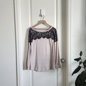 Beige and Black Lace Women's Top